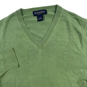 Brooks Brothers Sweater Men's Medium‎ Green Silk Cotton V Neck Pullover Casual